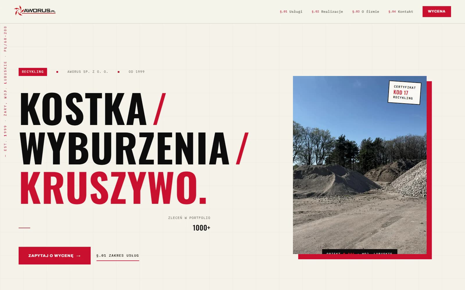 Strona główna Aworus z ofertą kostki brukowej, wyburzeń i kruszyw